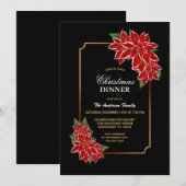 Rode Poinsettia Kerst Diner Party Kaart (Voorkant / Achterkant)