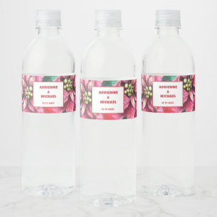 Rode Poinsettia Kerst Huwelijk  Waterfles Etiket