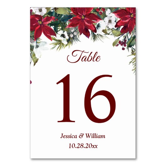 Rode Poinsettia Kerst Huwelijks Tafelnummer (Voorkant)
