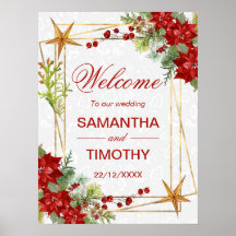 Rode Poinsettia Kerst Huwelijks Welkom Bord