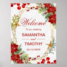 Rode Poinsettia Kerst Huwelijks Welkomstbord