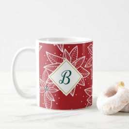Rode Poinsettia Kerst Initiaal Mok