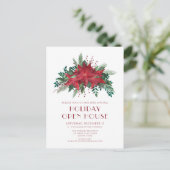 Rode Poinsettia Kerst Open Huis Uitnodiging (Staand voorkant)