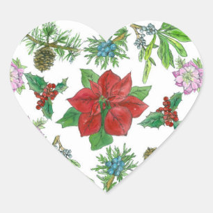 Rode Poinsettia Kerst Planten Botanisch Hart Sticker