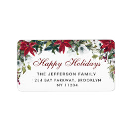 Rode Poinsettia Kerst Retouradres Label