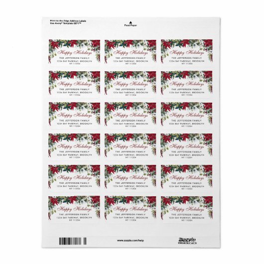 Rode Poinsettia Kerst Retouradres Label (Full Sheet)