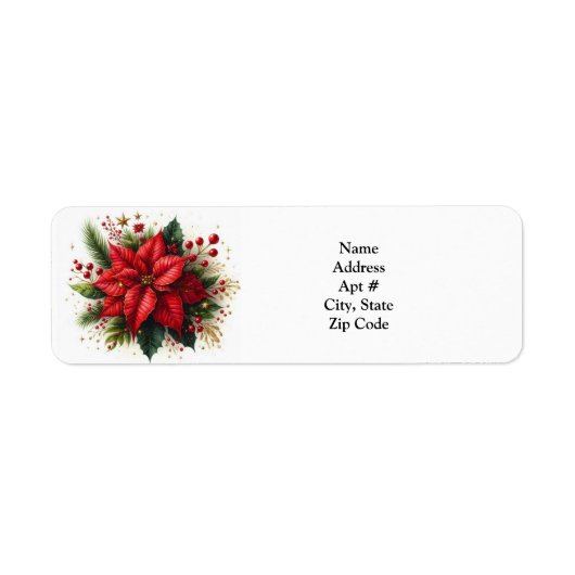 Rode Poinsettia Kerst Retouradreslabel Etiket (Voorkant)