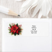 Rode Poinsettia Kerst Terug Adres Etiket (Insitu)