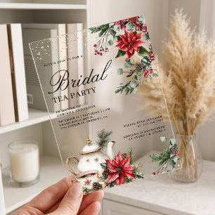 Rode Poinsettia Kerst Thee Party Bruiloftsuitnodig Acryl Uitnodigingen