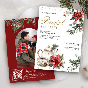 Rode Poinsettia Kerst Thee Party Bruiloftsuitnodig Kaart