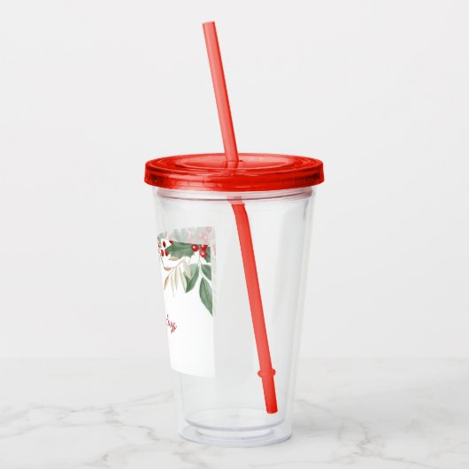 Rode Poinsettia Kerst Vakantie Acryl Tumbler Acryl Drinkbeker (Links)