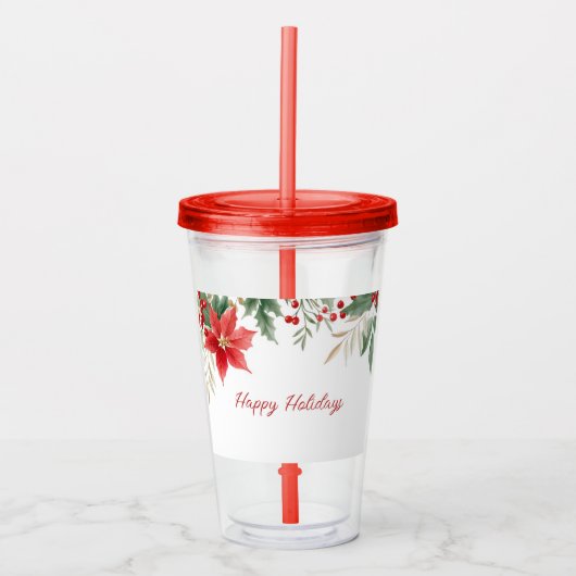 Rode Poinsettia Kerst Vakantie Acryl Tumbler Acryl Drinkbeker (Voorkant)