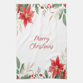 Rode Poinsettia Kerst Vakantie Keuken Handdoek