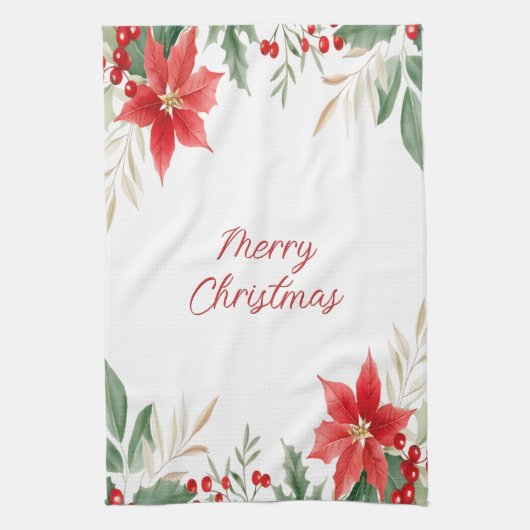 Rode Poinsettia Kerst Vakantie Keuken Handdoek (Verticaal)