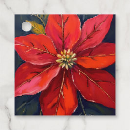 Rode Poinsettia Kerstbloem Geschilderd Bedankjes Labels