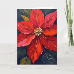 Rode Poinsettia Kerstbloem Geschilderd Feestdagen Kaart