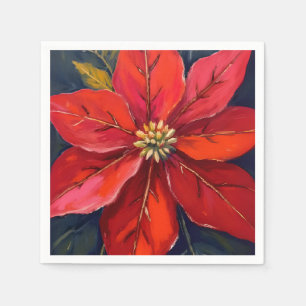 Rode Poinsettia Kerstbloem Geschilderd Servet