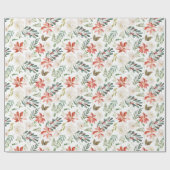 Rode Poinsettia Kerstbloem Waterverf Cadeaupapier (Vlak)