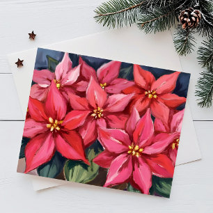 Rode Poinsettia Kerstbloemen Aquarel Feestdagenkaart
