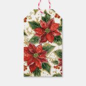 Rode Poinsettia kerstbloemen Cadeaulabel (Voorkant)
