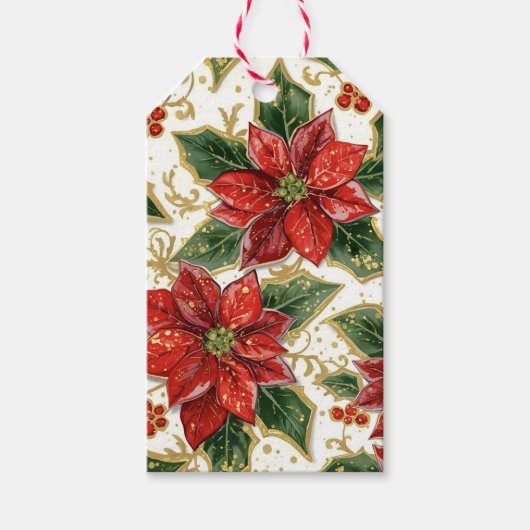 Rode Poinsettia kerstbloemen Cadeaulabel (Voorkant)