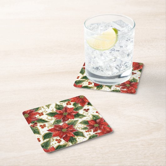 Rode Poinsettia kerstbloemen Kartonnen Onderzetters (Insitu)