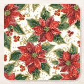 Rode Poinsettia kerstbloemen Kartonnen Onderzetters (Voorkant)