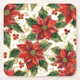 Rode Poinsettia kerstbloemen Kartonnen Onderzetters