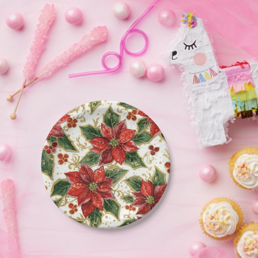 Rode Poinsettia kerstbloemen Papieren Bordje (Feest)