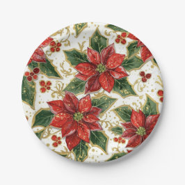 Rode Poinsettia kerstbloemen Papieren Bordje