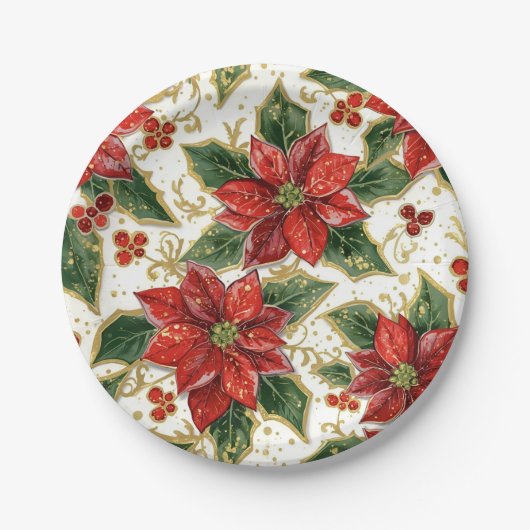 Rode Poinsettia kerstbloemen Papieren Bordje (Voorkant)