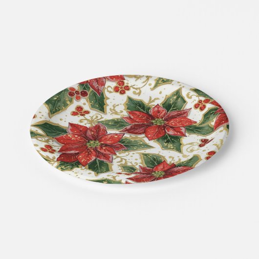 Rode Poinsettia kerstbloemen Papieren Bordje (Gekanteld)