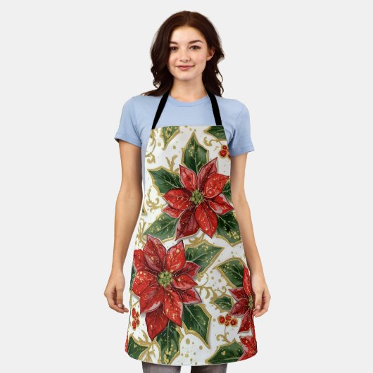 Rode Poinsettia kerstbloemen Schort (Gedragen)