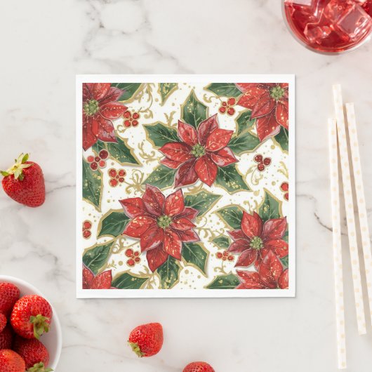 Rode Poinsettia kerstbloemen Servet (Insitu)