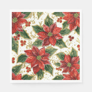 Rode Poinsettia kerstbloemen Servet