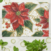 Rode Poinsettia kerstbloemen Theedoek (Gevouwen)