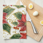 Rode Poinsettia kerstbloemen Theedoek (Quarter Fold)