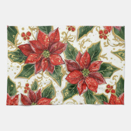 Rode Poinsettia kerstbloemen Theedoek