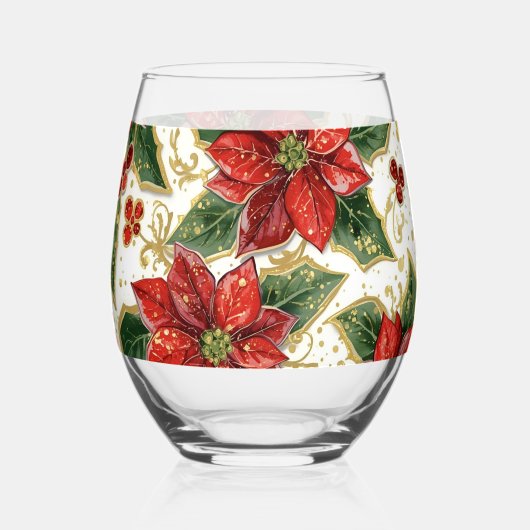 Rode Poinsettia kerstbloemen Wijnglas Zonder Voet (Achterkant)