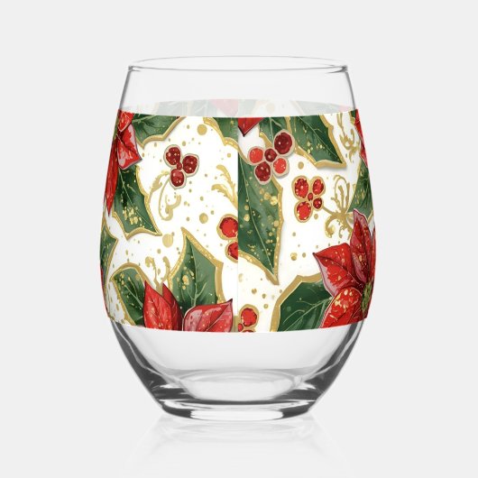 Rode Poinsettia kerstbloemen Wijnglas Zonder Voet (Rechts)