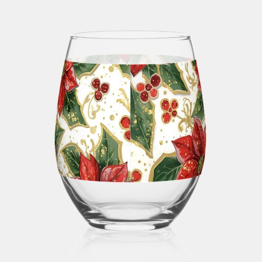 Rode Poinsettia kerstbloemen Wijnglas Zonder Voet (Links)