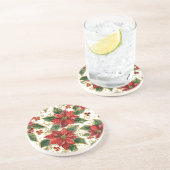 Rode Poinsettia kerstbloemen Zandsteen Onderzetter (Zijkant)