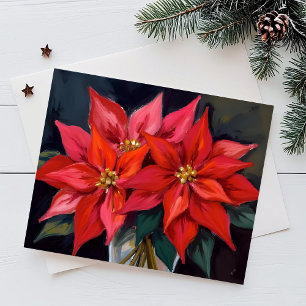 Rode Poinsettia Kerstboeket Aquarel Feestdagenkaart