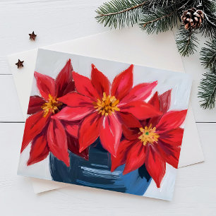 Rode Poinsettia Kerstboeket Bloemenschildering in Feestdagenkaart