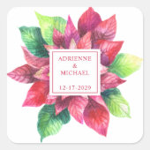 Rode Poinsettia Kerstbruiloft Vierkante Sticker (Voorkant)