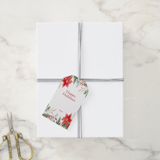 Rode Poinsettia Kerstcadeau Label Cadeaulabel (Met Touw)