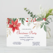 Rode Poinsettia Kerstfeest uitnodiging (Staand voorkant)
