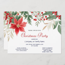 Rode Poinsettia Kerstfeest uitnodiging