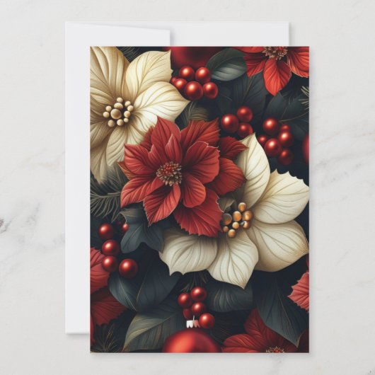 Rode Poinsettia Kerstfeest uitnodiging (Achterkant)
