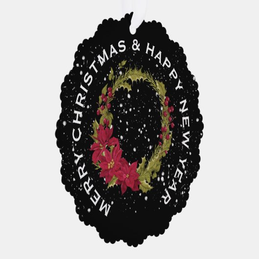 RODE POINSETTIA KERSTKRANS, GEPERSONALISEERD ORNAMENT KAART (Rechts)